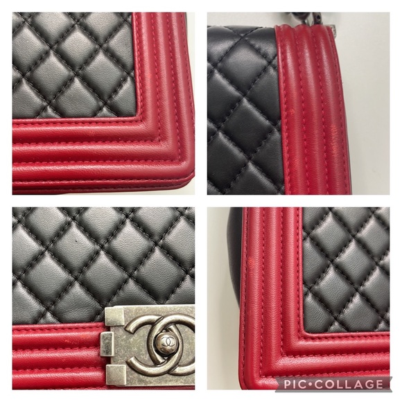 Chanel Lambskin Quilted Large Boy Bag flap, Black with Red piping - Picture 12 of 15